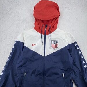 USA Soccer Jacket Mens Small Blue White Red Stars Nike USMNT Windbreaker Hood